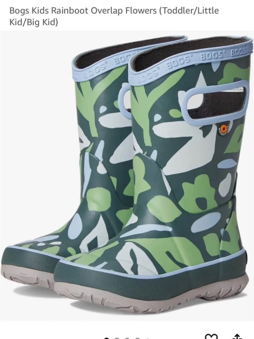 Bogs Kids Green Floral Rain Boots - Easy Pull-On Waterproof Boots